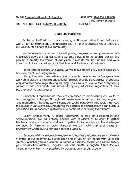 sk chairman speech and platforms|Filipino Project.